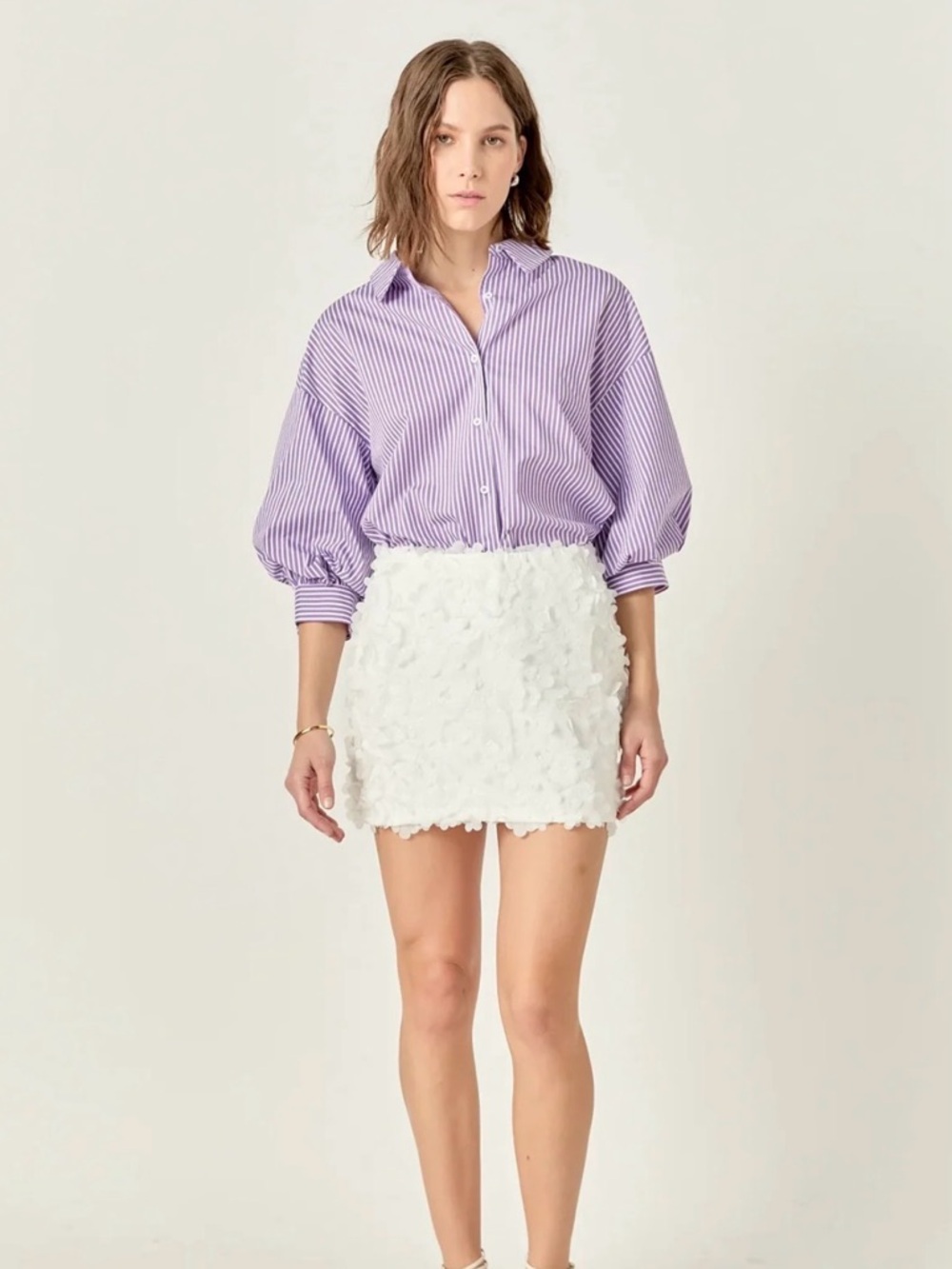 English Factory purple alix striped balloon sleeve blouse lavender, small